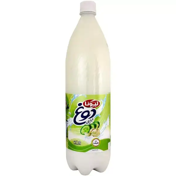 دوغ بدون گاز گرما دیده با طعم سیر و خیار  1.5 لیتری لیونا
