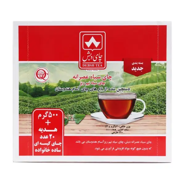 چای سیاه نیم ریز 500 گرمی دبش + 20 عدد چای کیسه ای هدیه