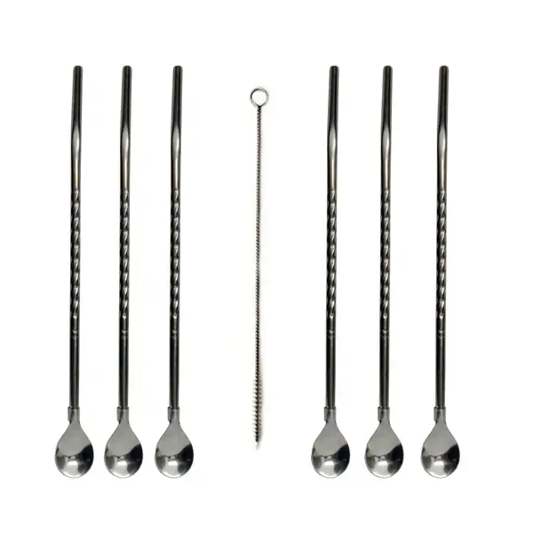 قاشق شربت خوری نی دار استیل مجموعه 7 عددی یونیک لایف